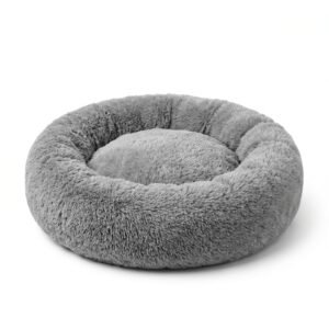 CozyNest Calming Dog Bed Anti-Anxiety Plush Round 24 Inch Grey | Aqua Star Pet